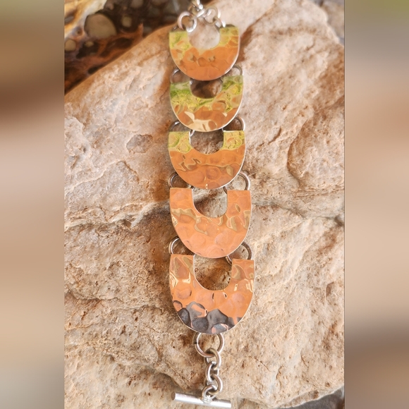 Sterling Silver hammered Link Bracelet - Picture 10 of 16